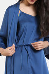 Zivame Silky Elegance Woven Nightdress With Robe - Moroccan Blue — thumbnail 8